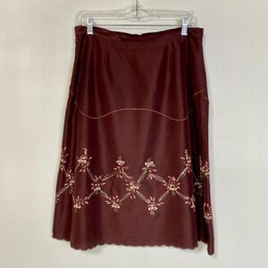 John Paul Richard Vintage‎ Burgundy Pink Floral Embroidered Skirt Silk Size 10